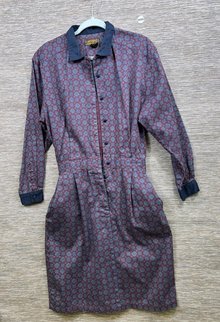 Vintage Eddie Bauer Shirt Dress Womens M Red Floral Knee Length Long Sleeve